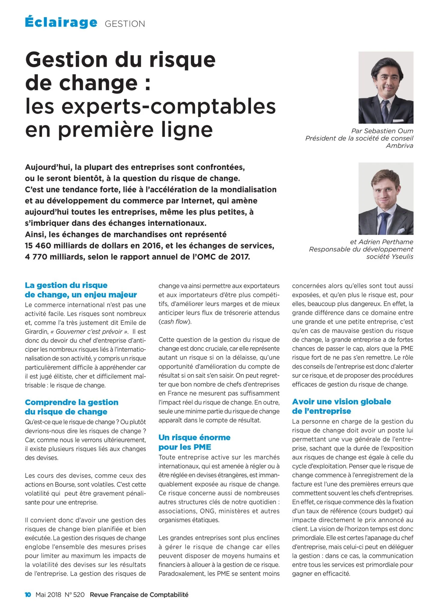 Article de presse sur les experts-comptables et la gestion financière