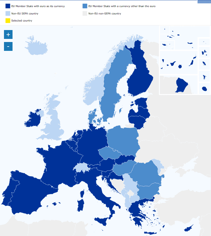 carte europe pays zone euro et sepa devises