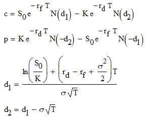 formule garman kohlhagen option change devise