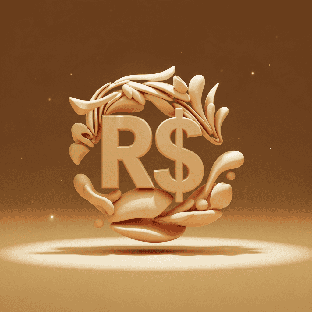 Symbole RS en 3D avec des motifs organiques sur fond dégradé, représentant le thème de la gestion du risque de change pour le podcast Ambriva.